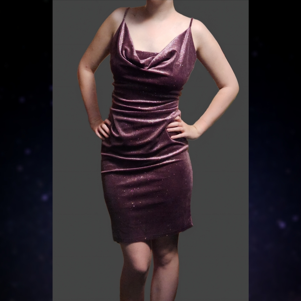 Purple Sleeveless Cowl Neck Bodycon Dress